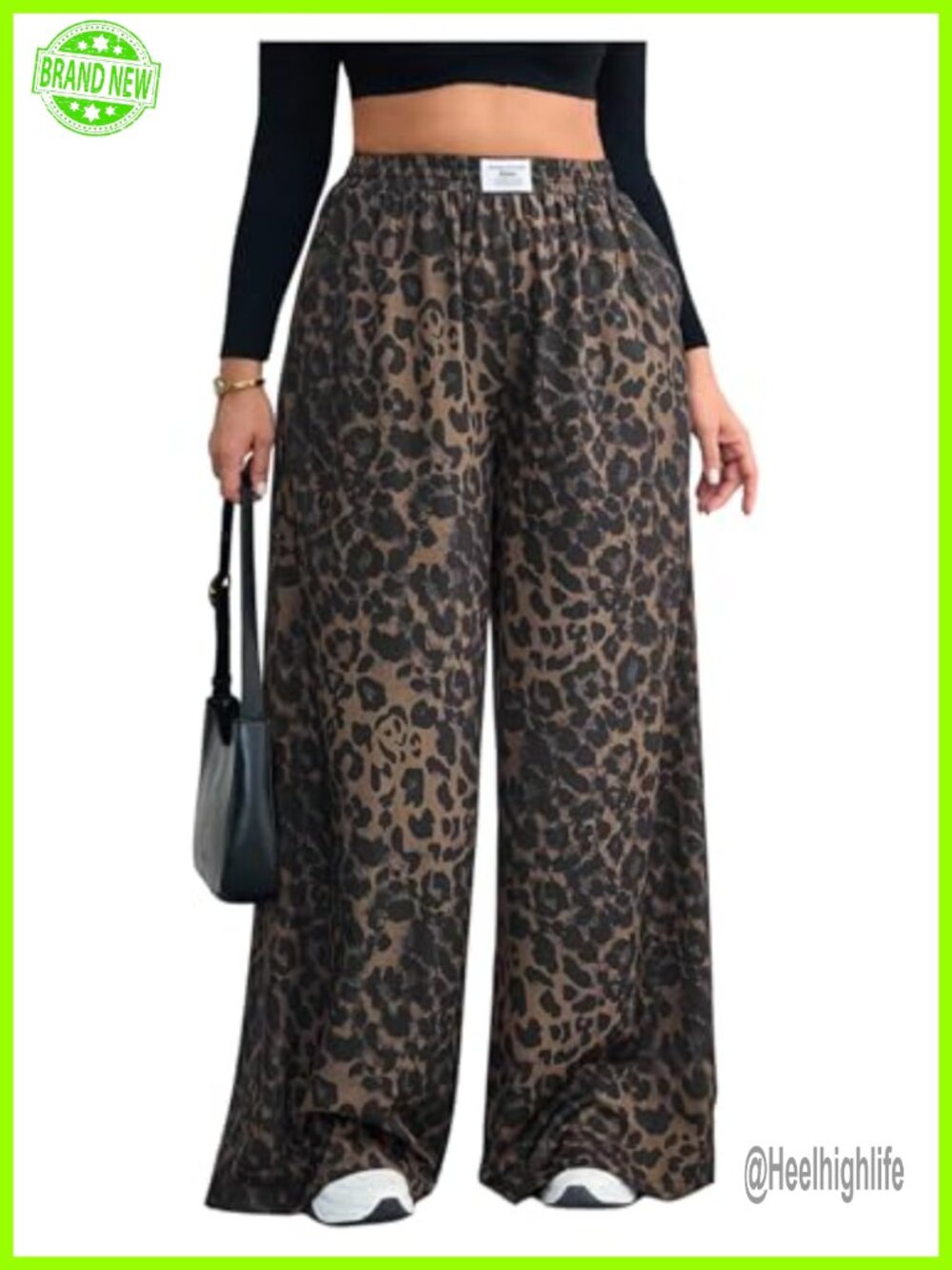 SOLY HUX Plus Size Leopard Print Baggy Wide Leg Pants High Waist